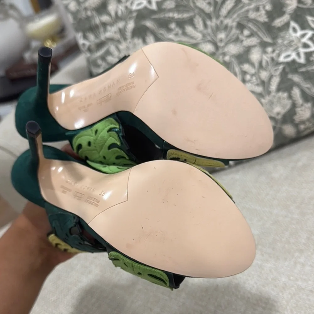 Zara Green and Yellow Leaf Design Women's Heels - Picture 4 of 4